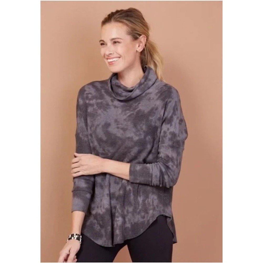 NWOT Michael Stars L Marcy Thermal Blue Camo Turtle Neck Tunic 121088
